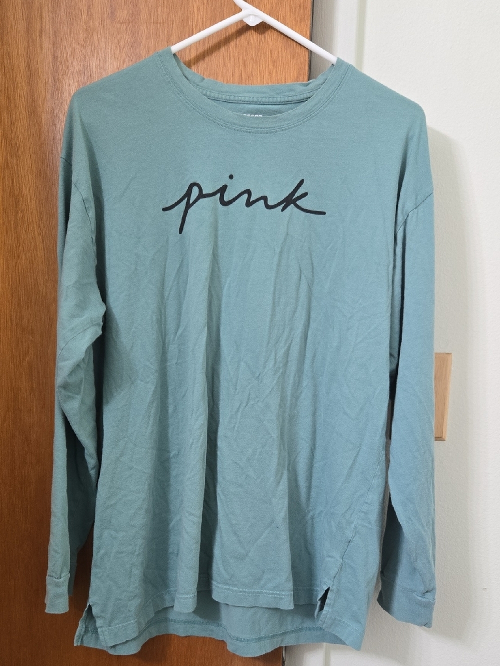 PINK Script Logo Long Sleeve Tee - Sage Green
